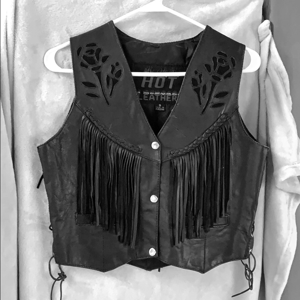 Leather motorcycle vest.